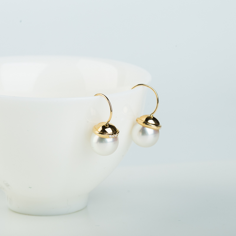 日本海水白色珍珠耳坠-红掌柜