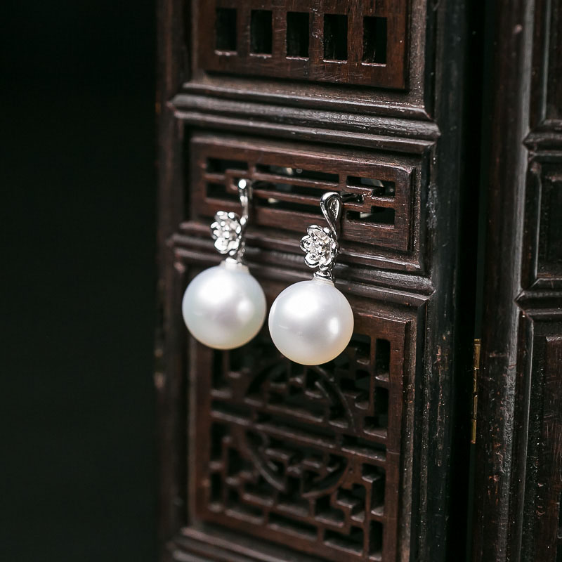 天然海水白色珍珠耳坠-红掌柜