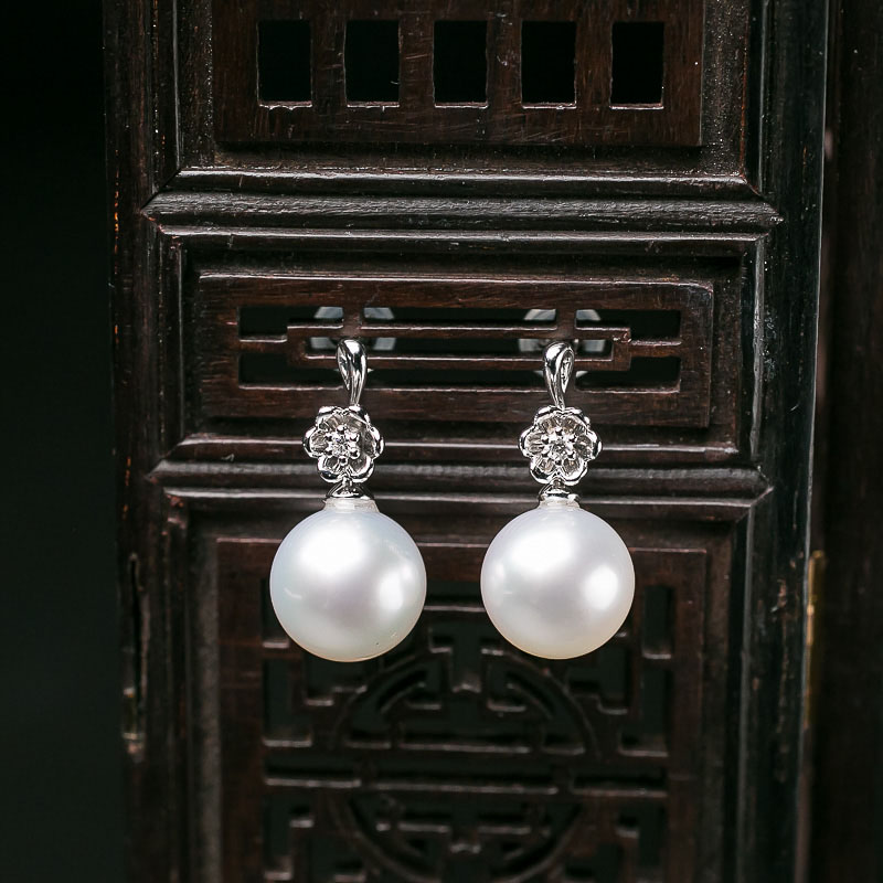 海水白色珍珠耳坠-红掌柜