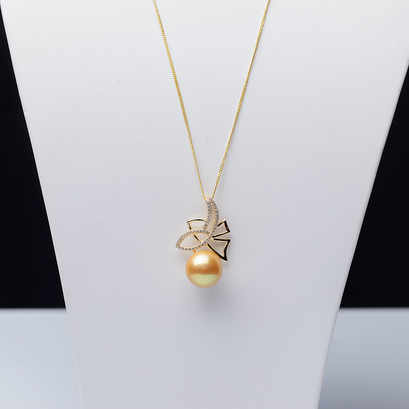 银镶淡水金色珍珠吊坠-红掌柜