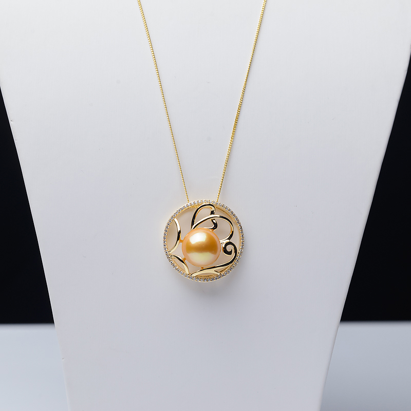 银镶淡水金色珍珠吊坠-红掌柜