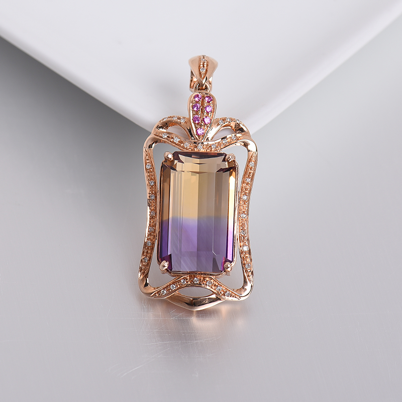 18K金镶钻紫黄水晶吊坠-红掌柜