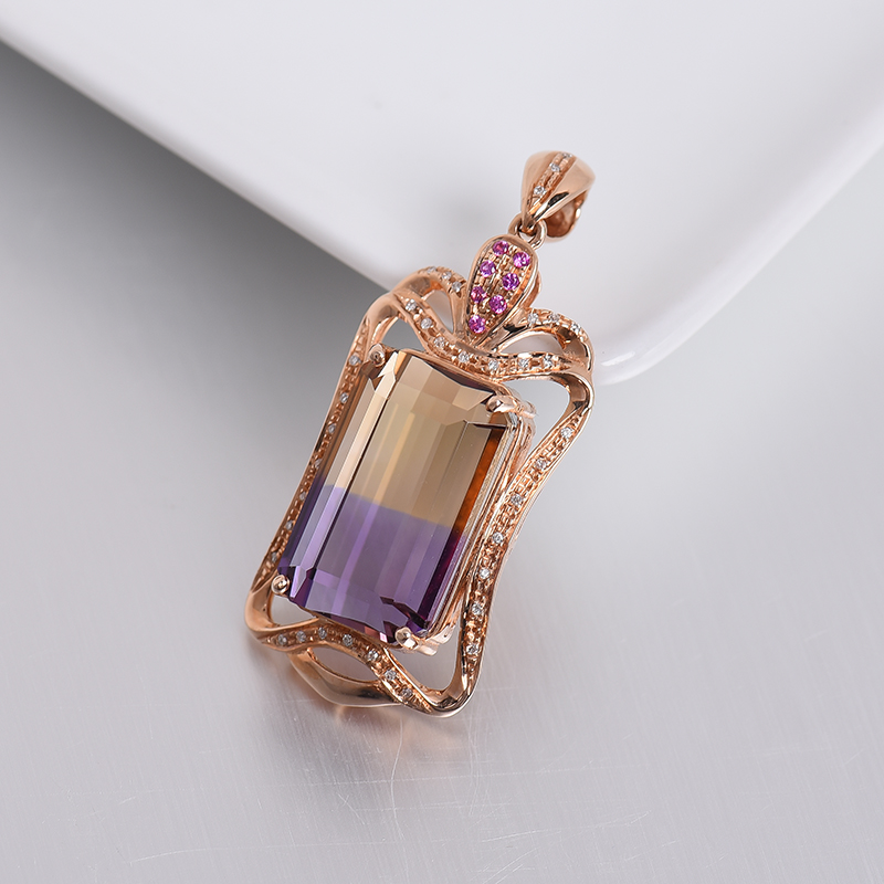 金镶钻紫黄水晶吊坠-红掌柜
