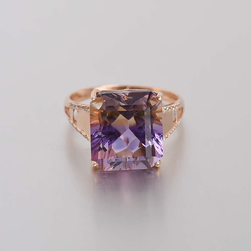 18K金镶钻紫黄晶戒指-红掌柜