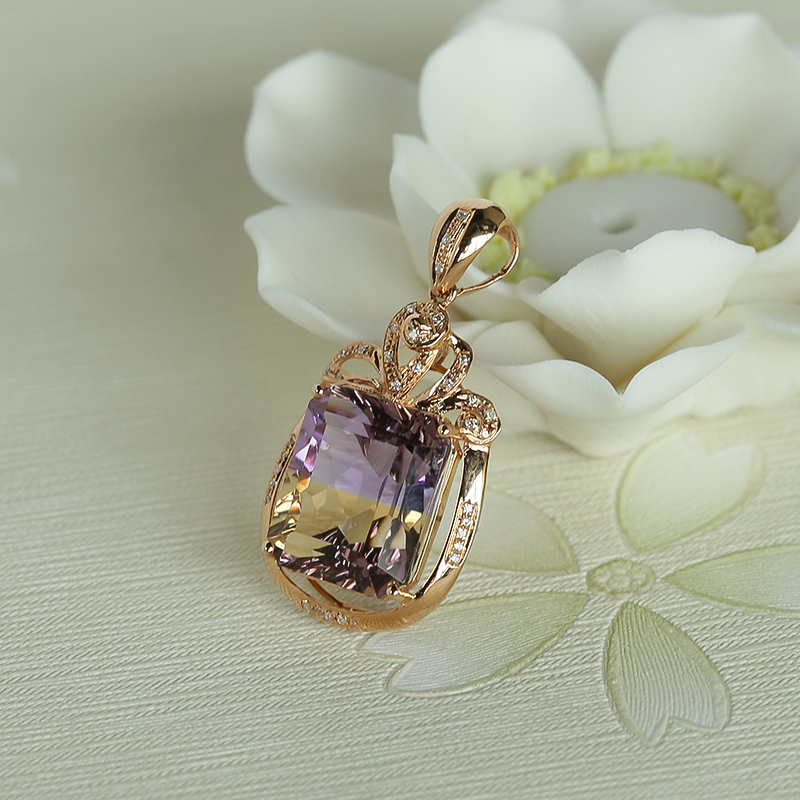 金镶钻紫黄水晶吊坠-红掌柜