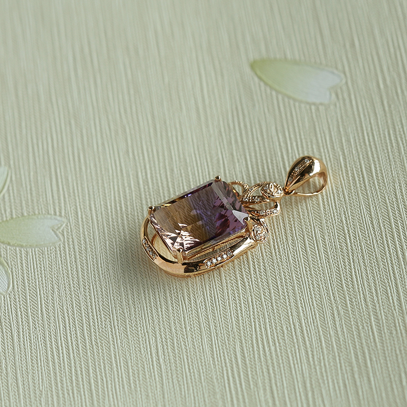 天然紫黄水晶吊坠-红掌柜