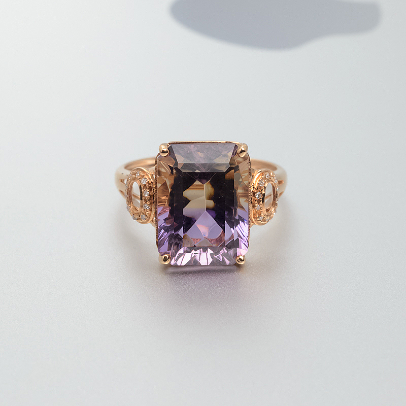 玻利维亚天然18K金镶钻紫黄晶戒指 - 红掌柜