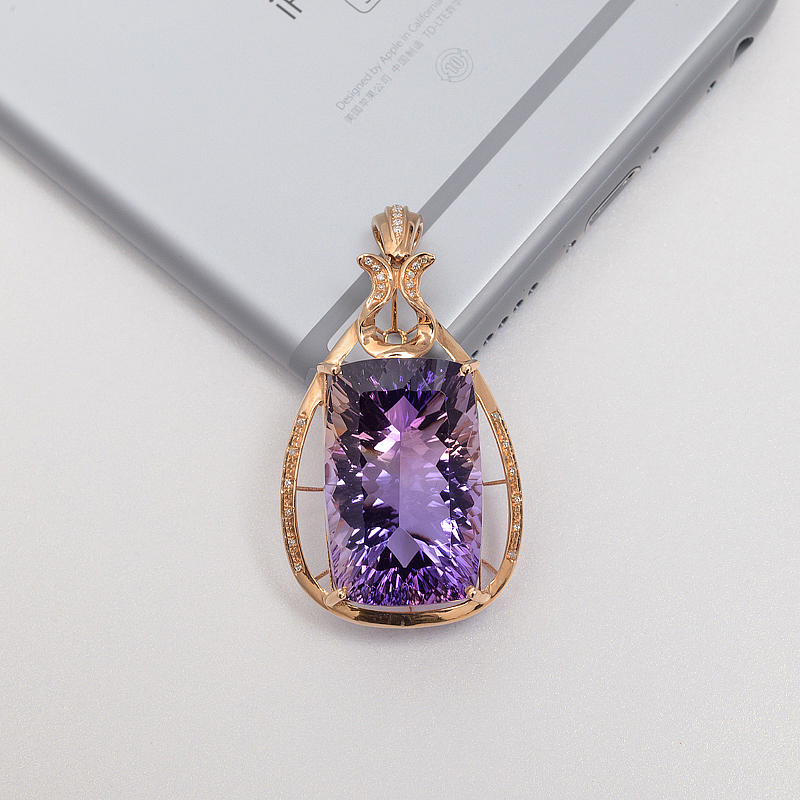 18K金镶钻紫黄水晶吊坠-红掌柜