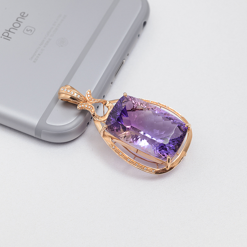 金镶钻紫黄水晶吊坠-红掌柜