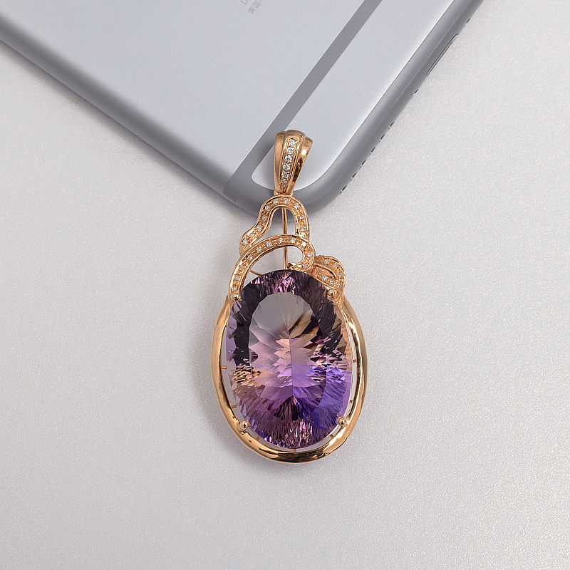 18K金镶钻紫黄水晶吊坠-红掌柜