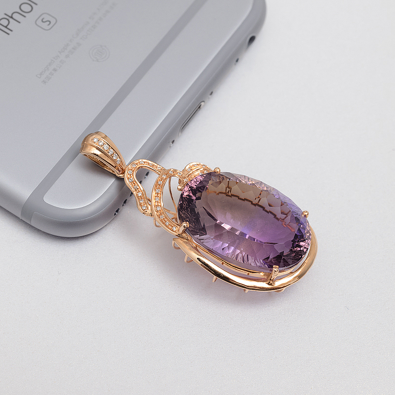 金镶钻紫黄水晶吊坠-红掌柜