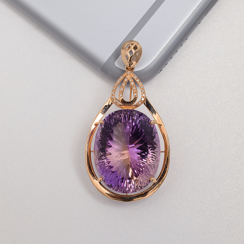 18K金镶钻紫黄水晶吊坠-红掌柜