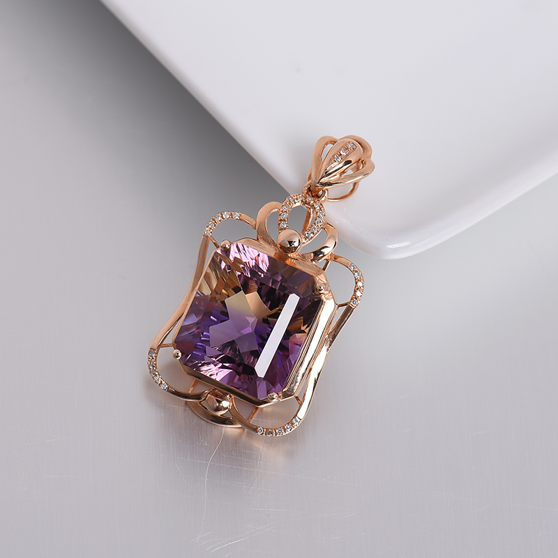金镶钻紫黄水晶吊坠-红掌柜