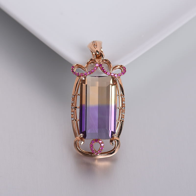 18K金镶钻紫黄水晶吊坠-红掌柜