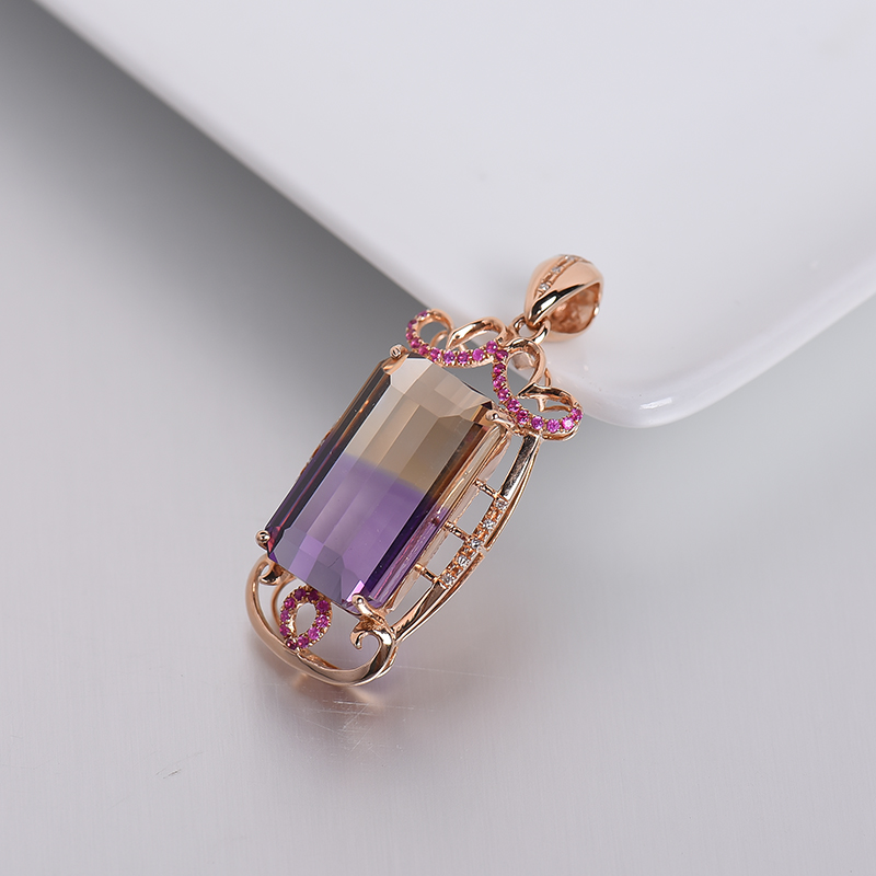 金镶钻紫黄水晶吊坠-红掌柜