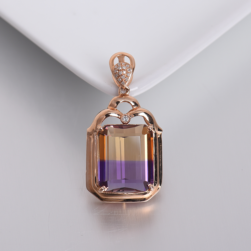 18K金镶钻紫黄水晶吊坠-红掌柜