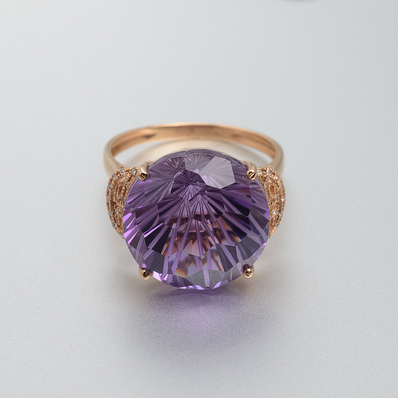 巴西天然18K金镶钻烟花工紫水晶戒指 - 红掌柜