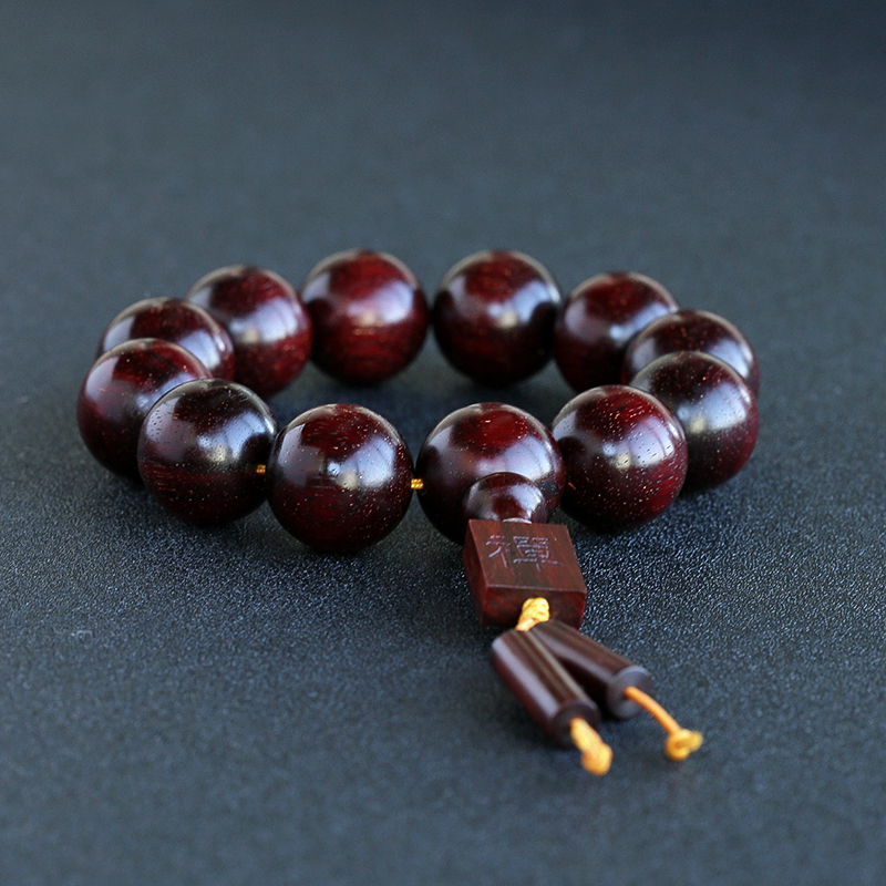 印度满金星小叶紫檀单圈圆珠手串 - 红掌柜