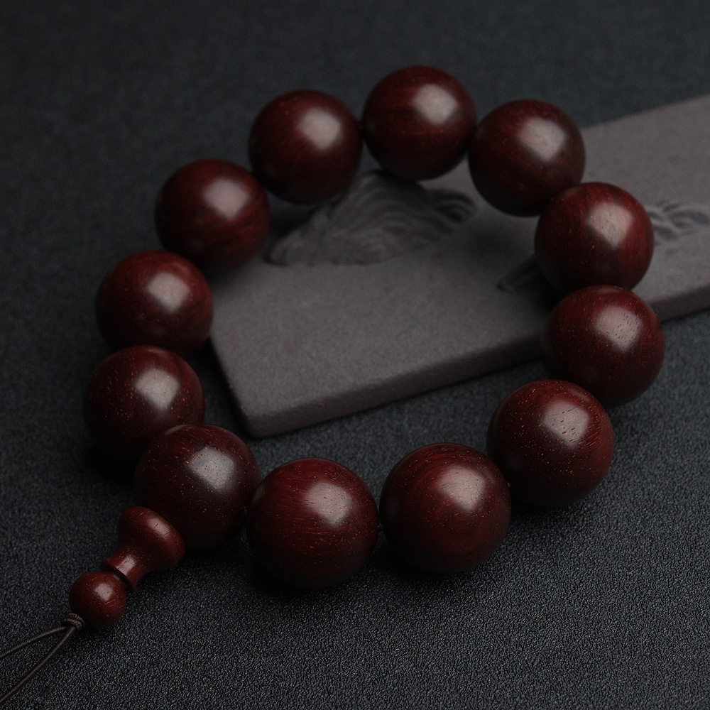 印度天然鸡血红小叶紫檀手串-红掌柜