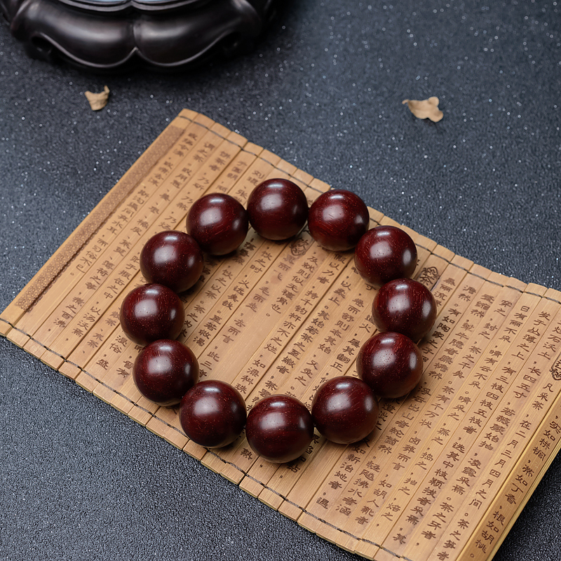 21mm满星鸡血红小叶紫檀单圈手串-红掌柜