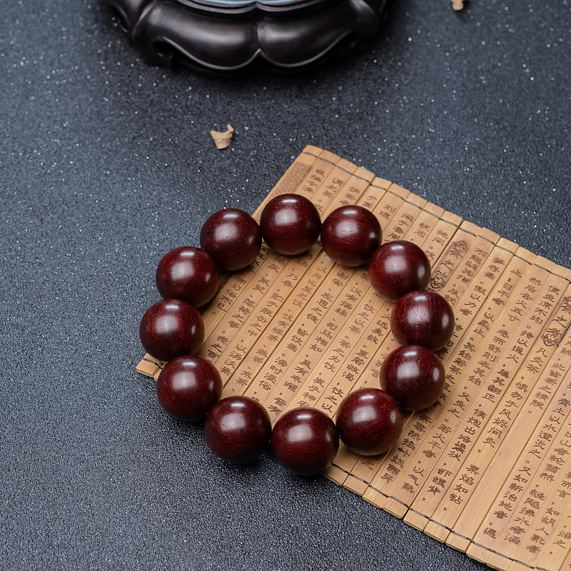 21mm满星鸡血红小叶紫檀手串-红掌柜