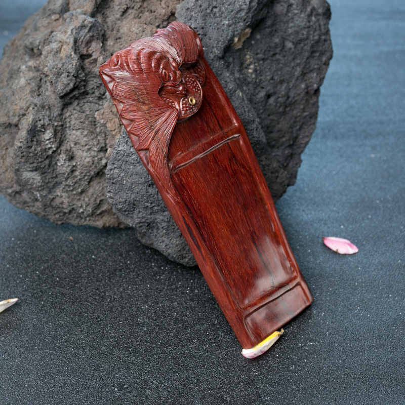 鸡血红紫檀福在眼前香插摆件-红掌柜