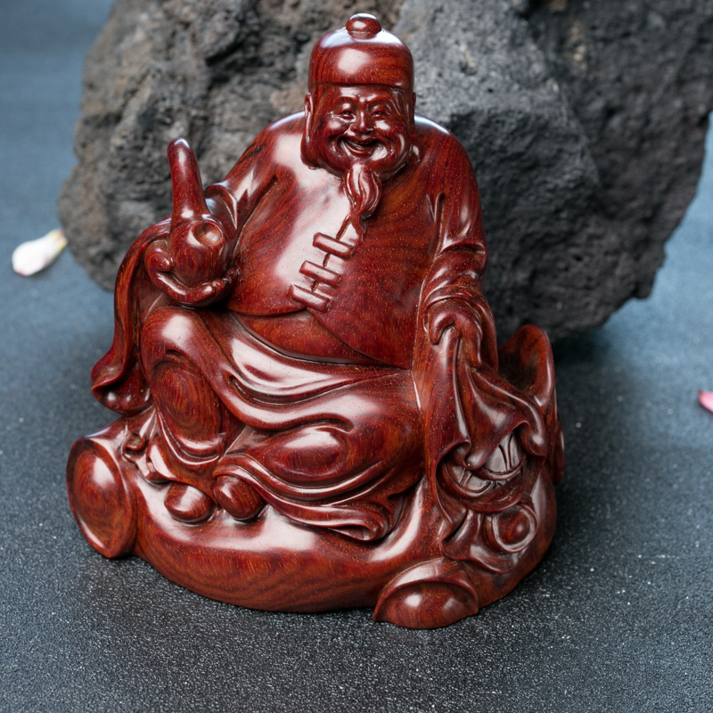 鸡血红小叶紫檀地主摆件-红掌柜