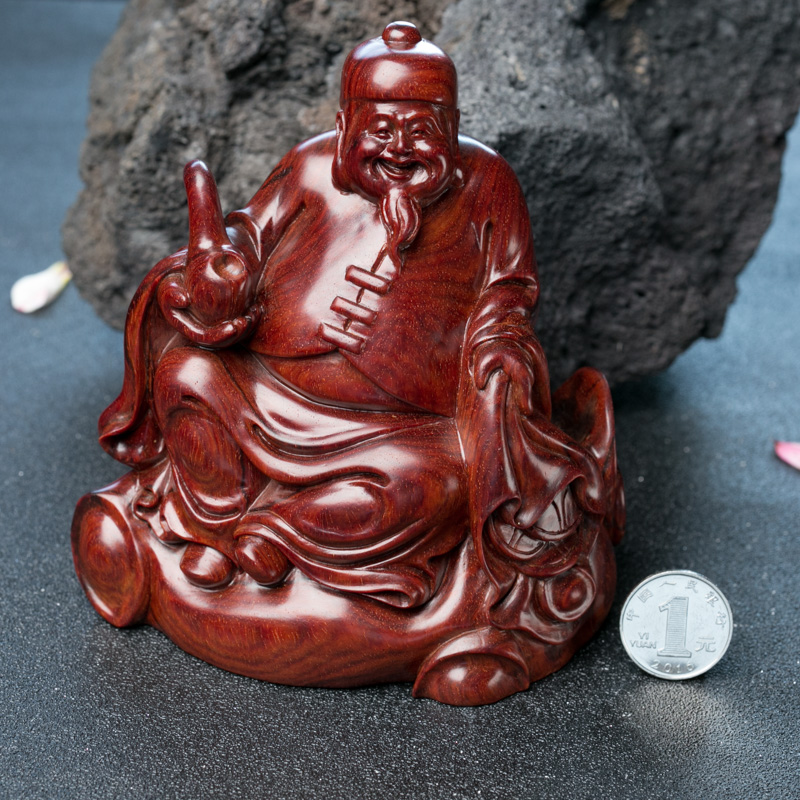 天然鸡血红小叶紫檀地主摆件-红掌柜