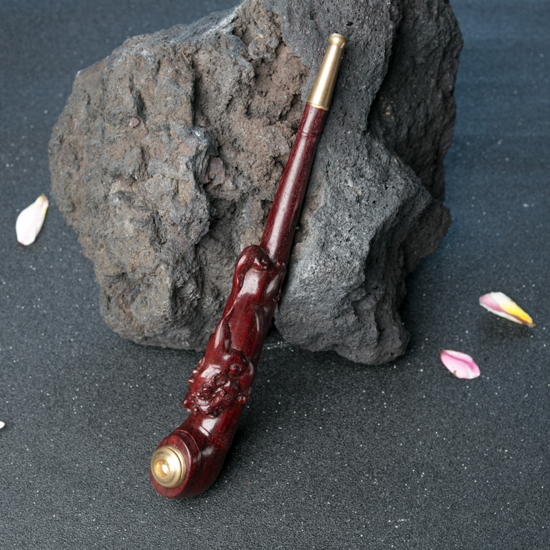 鸡血红小叶紫檀貔貅烟斗-红掌柜