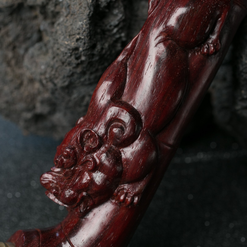 印度天然鸡血红小叶紫檀貔貅烟斗-红掌柜