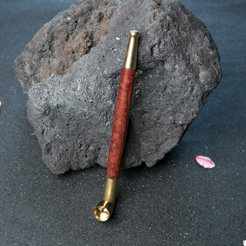 水波纹鸡血红小叶紫檀烟斗-红掌柜