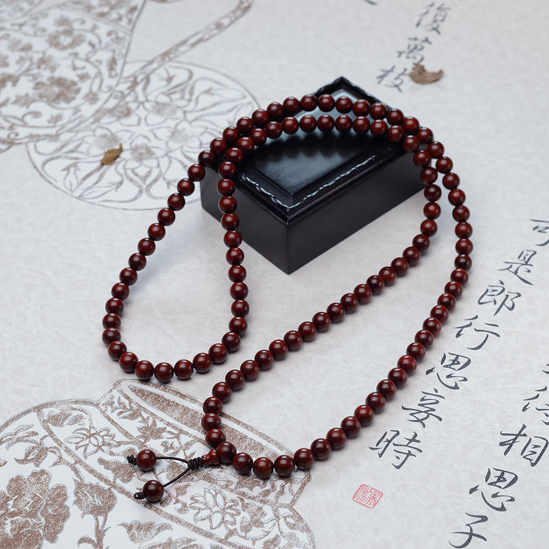 印度天然满星鸡血红小叶紫檀108佛珠-红掌柜