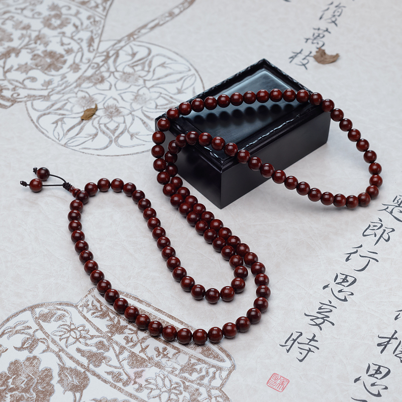 印度满星鸡血红小叶紫檀108佛珠-红掌柜