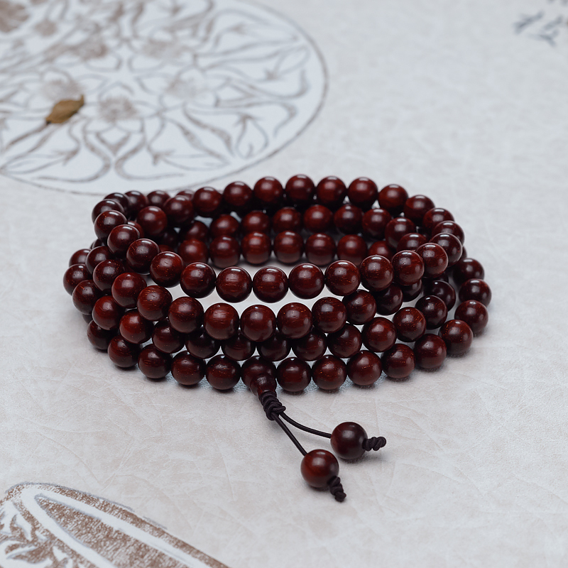 印度天然鸡血红小叶紫檀108佛珠-红掌柜