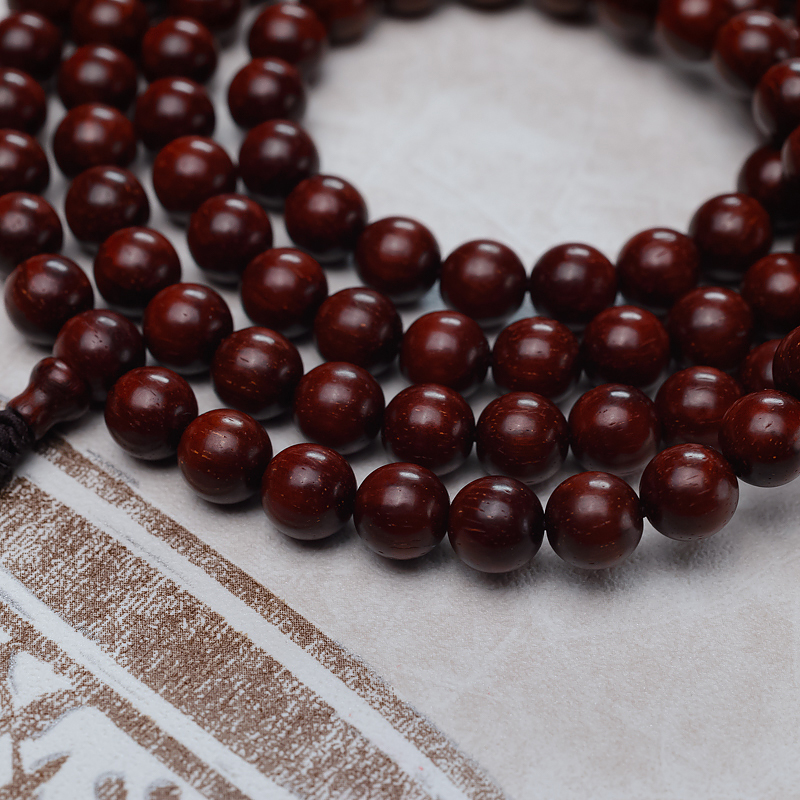 印度天然满星鸡血红小叶紫檀佛珠-红掌柜