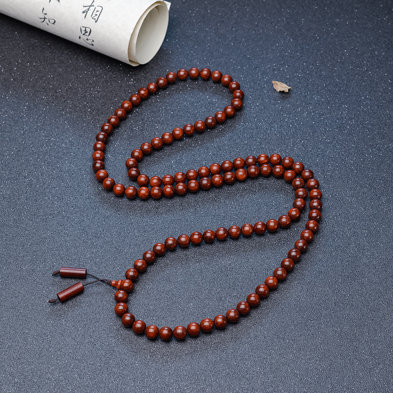 满星鸡血红小叶紫檀108佛珠-红掌柜