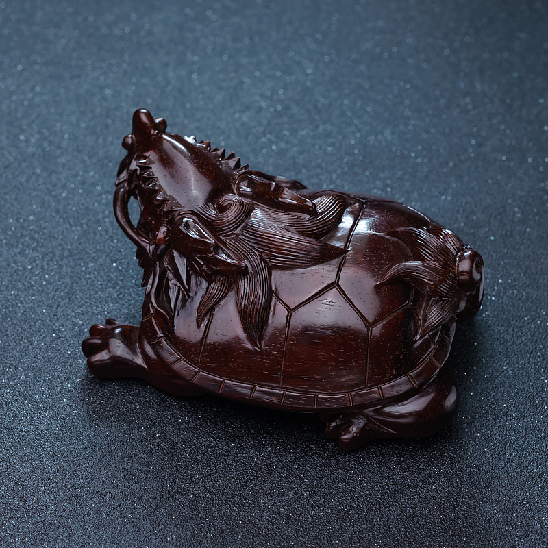 天然印度鸡血红小叶紫檀龙龟摆件-红掌柜