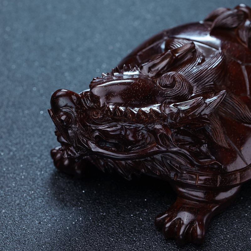 印度半星鸡血红小叶紫檀龙龟摆件-红掌柜