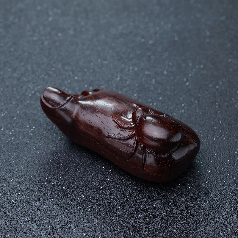 天然鸡血红小叶紫檀知足常乐摆件-红掌柜