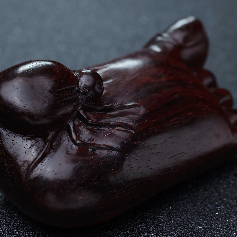 印度鸡血红小叶紫檀知足常乐摆件-红掌柜