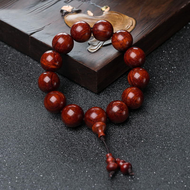 18mm满星鸡血红小叶紫檀单圈手串-红掌柜