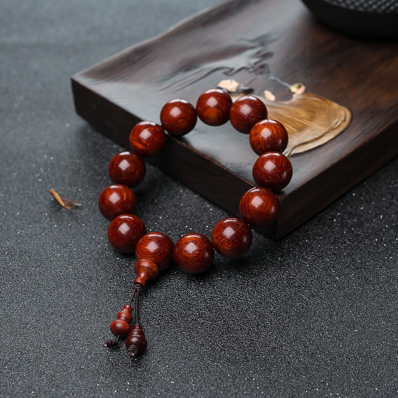 满星鸡血红小叶紫檀单圈手串-红掌柜