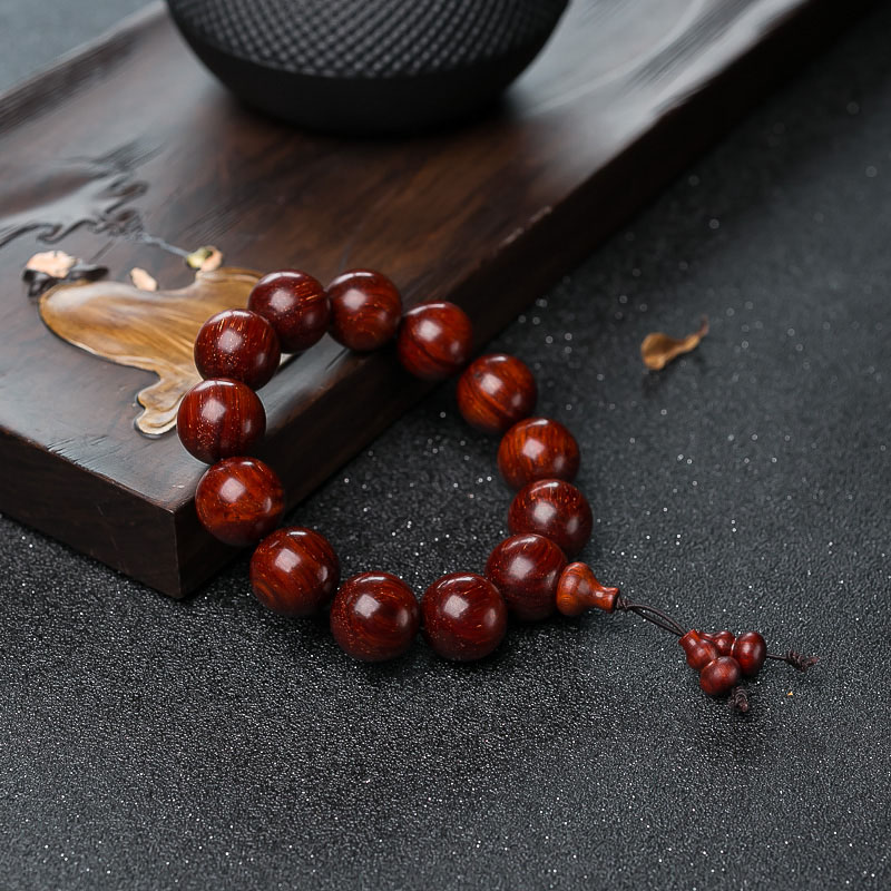 鸡血红小叶紫檀单圈手串-红掌柜