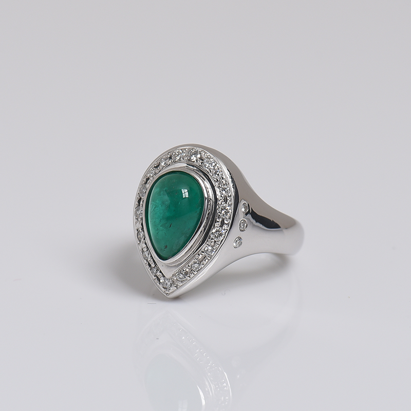 天然蓝绿色祖母绿光面戒指-红掌柜