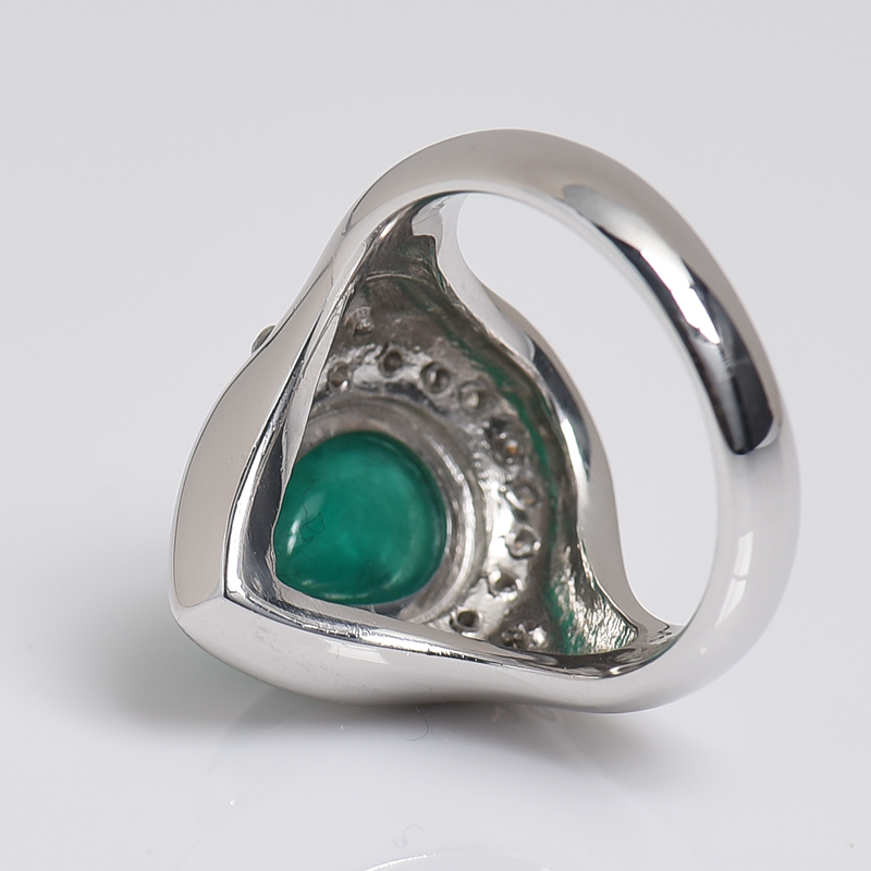 蓝绿色祖母绿光面戒指-红掌柜