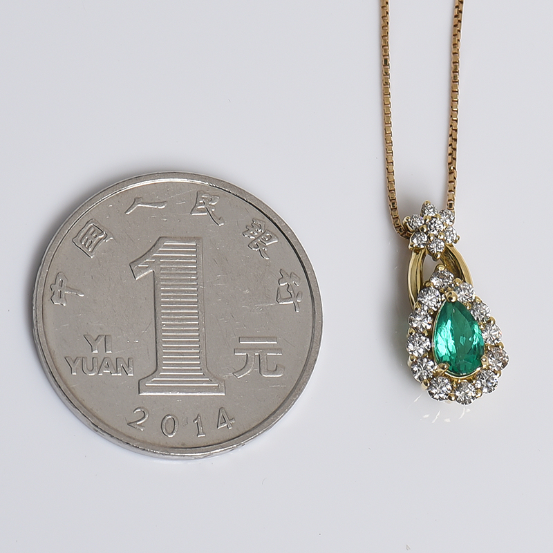 18K金镶钻蓝绿色祖母绿项链-红掌柜