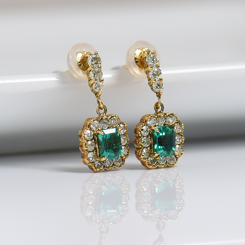 蓝绿色祖母绿刻面耳坠-红掌柜