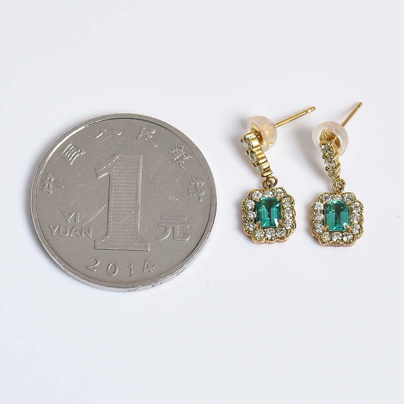 18K金镶钻祖母绿耳坠-红掌柜