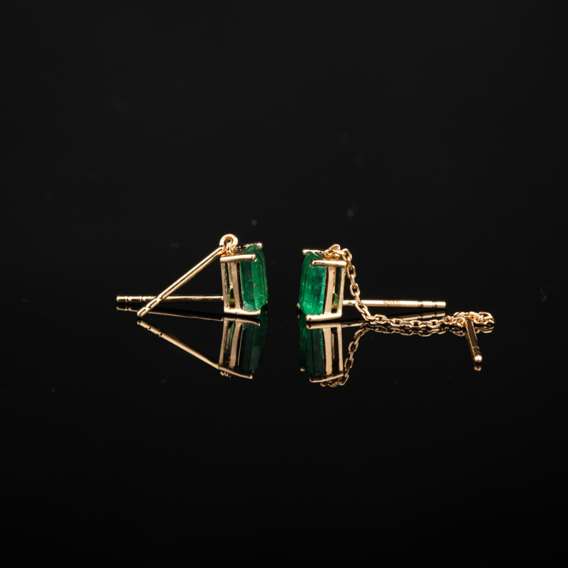 金镶蓝绿色祖母绿刻面耳钉-红掌柜