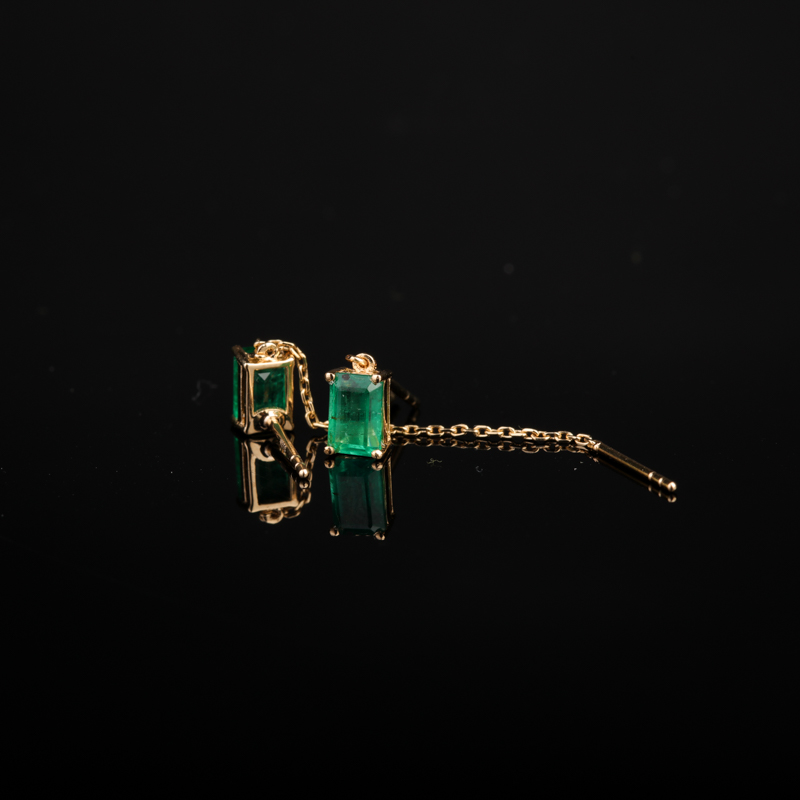 蓝绿色祖母绿刻面耳钉-红掌柜